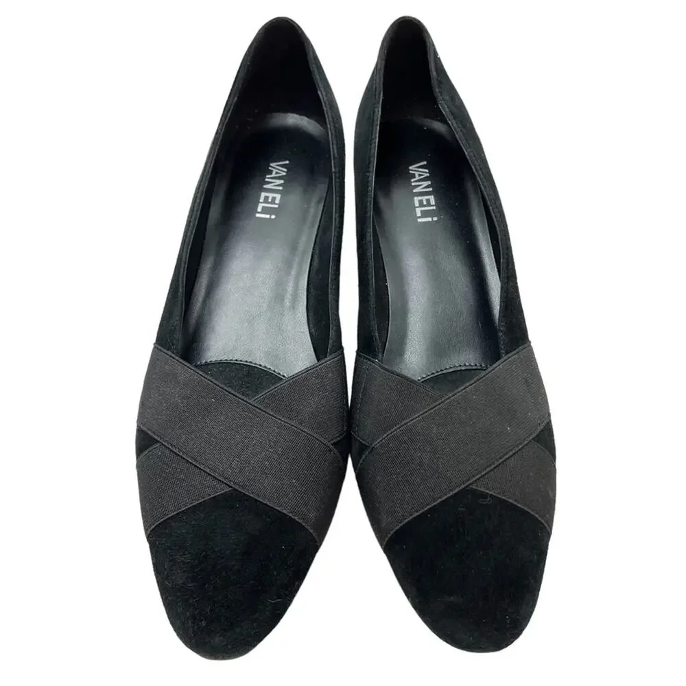 VAN ELI VANELI Black Suede Genuine Leather Kitten Heels Slip On Shoes sz 8 M
